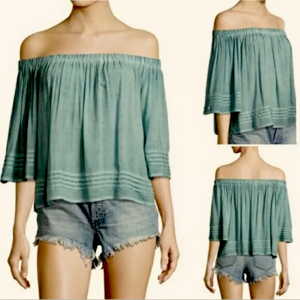 Young Fabulous & Broke Boho Perris Off The Shoulder Sage Green top Size S/M/L